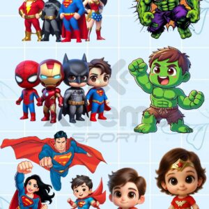 Láminas Héroes Chibi · Modelo 2 — lámina DTF