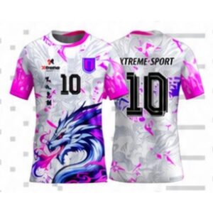 Polo deportivo sublimado XtremeSport, frente y espalda, con diseño de dragón y número 10