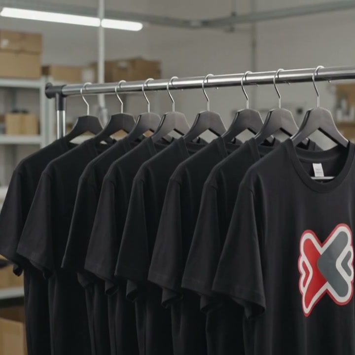 Perchero con los polos ya estampados, listos para enviar