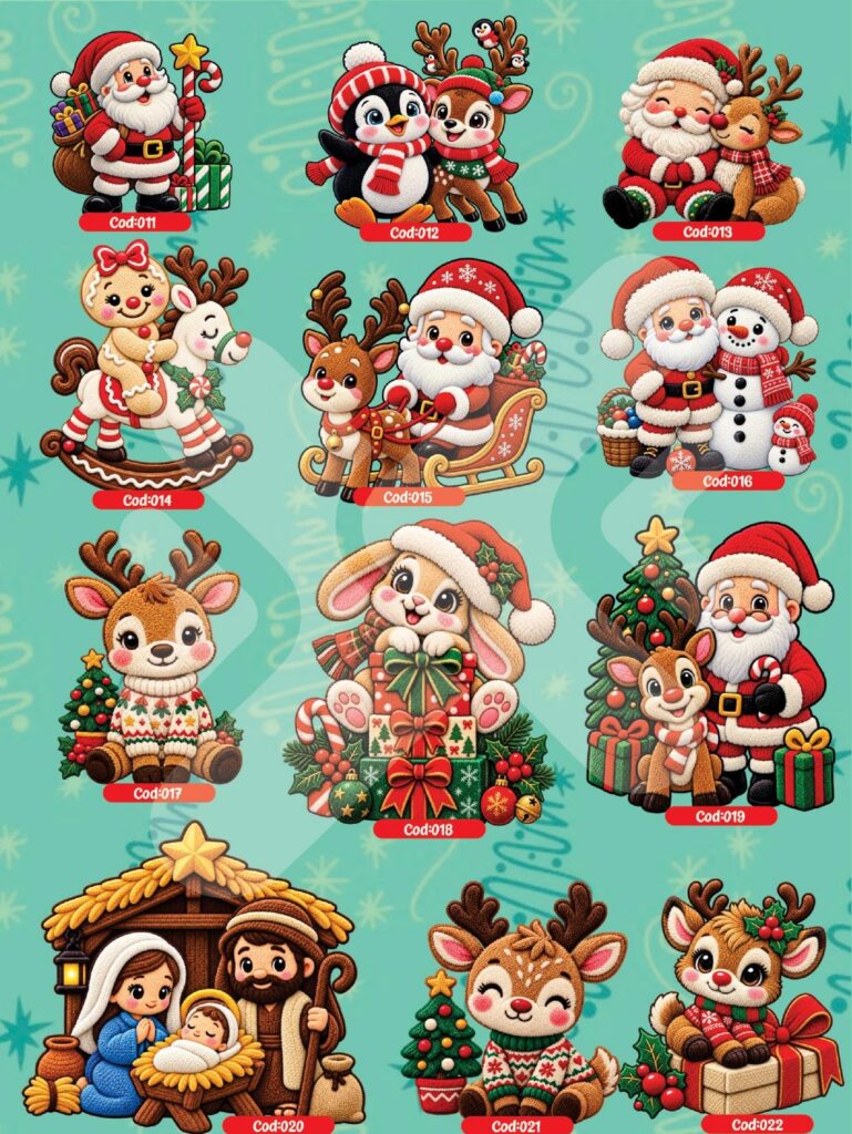 Hoja de láminas DTF de Navidad, modelo 2, con sus diseños numerados por código