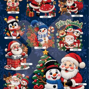 Hoja de láminas DTF de Navidad, modelo 3, con sus diseños numerados por código