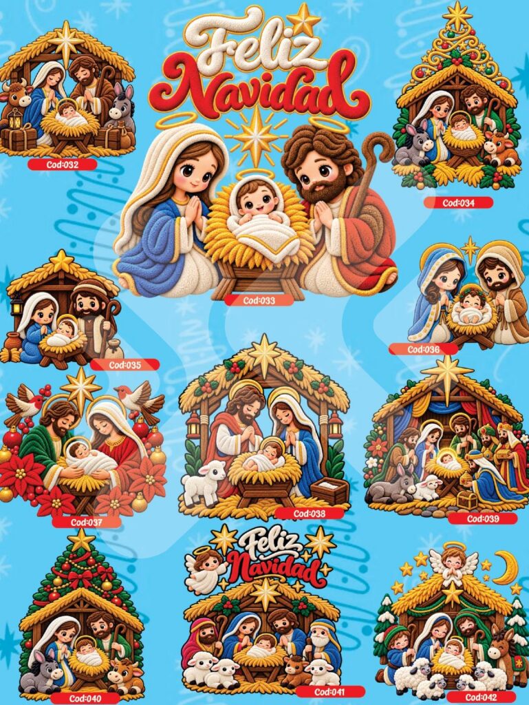 Hoja de láminas DTF de Navidad, modelo 4, con sus diseños numerados por código