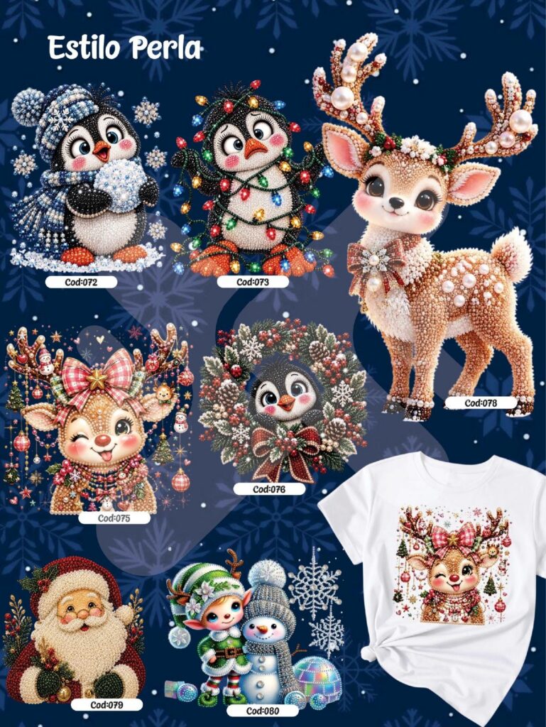Hoja de láminas DTF de Navidad, modelo 8, con sus diseños numerados por código